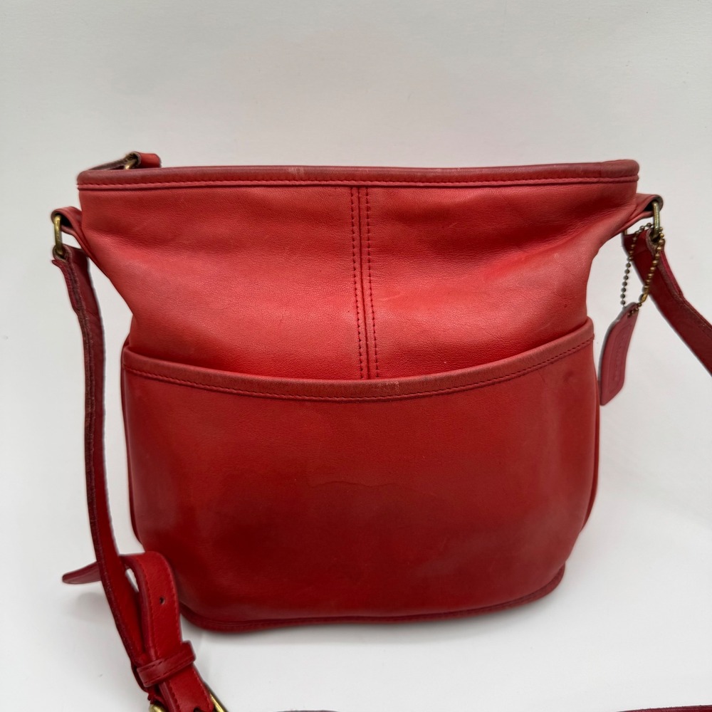 Coach Vintage Red Leather Bleecker Crossbody Bag Bucket Bag Brass Hardware FLAWS - Picture 2 of 12